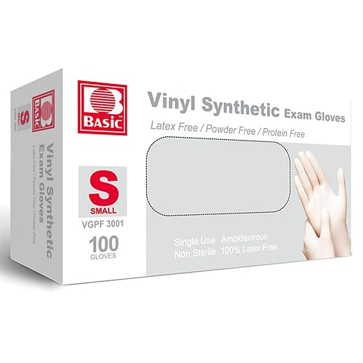 INTCO Basic Medical Clear Vinyl Exam Gloves,Disposable Gloves - Latex-Free & Powder-Free for Medical,Cleaning,Food Safe - VGPF3001 (box of 100,Clear), Small