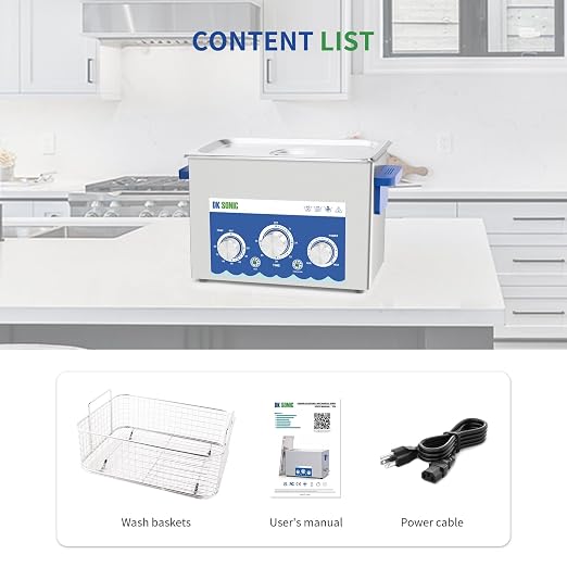 DK SONIC Industrial Ultrasonic Cleaner 4L 120W, Ultrasonic Jewelry Cleaner with Power Adjustable Function, Timer and Heater for Coins, Glasses, Necklaces, Watches Cleaning(Include Basket)