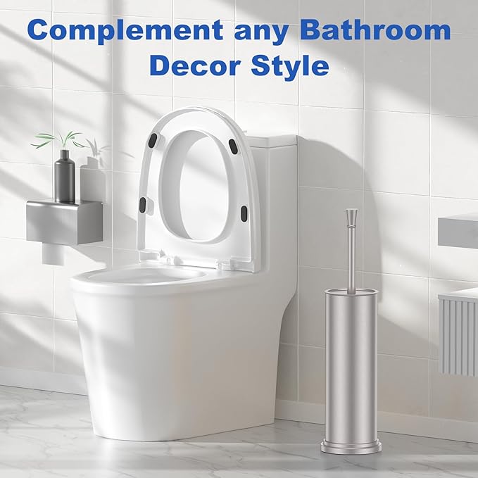 Toilet Brush and Holder Set:304 Stainless Steel Heavy Duty Toilet Bowl Brush,Removable Inner Bowl and Splash Protection,Bathroom Toilet Brush-Dense Bristles for Through Cleaning