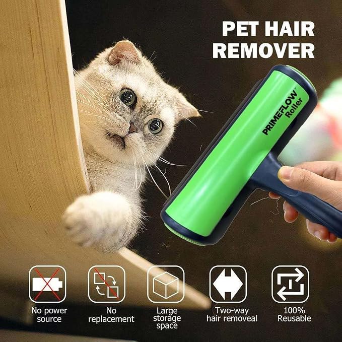 Reusable Pet Hair Remover Roller — Dog & Cat Hair Remover for Furniture, Couch, Clothes, Car & Laundry | Washable Lint Roller, No Sticky Tape | Includes Bonus Mini Roller for Travel