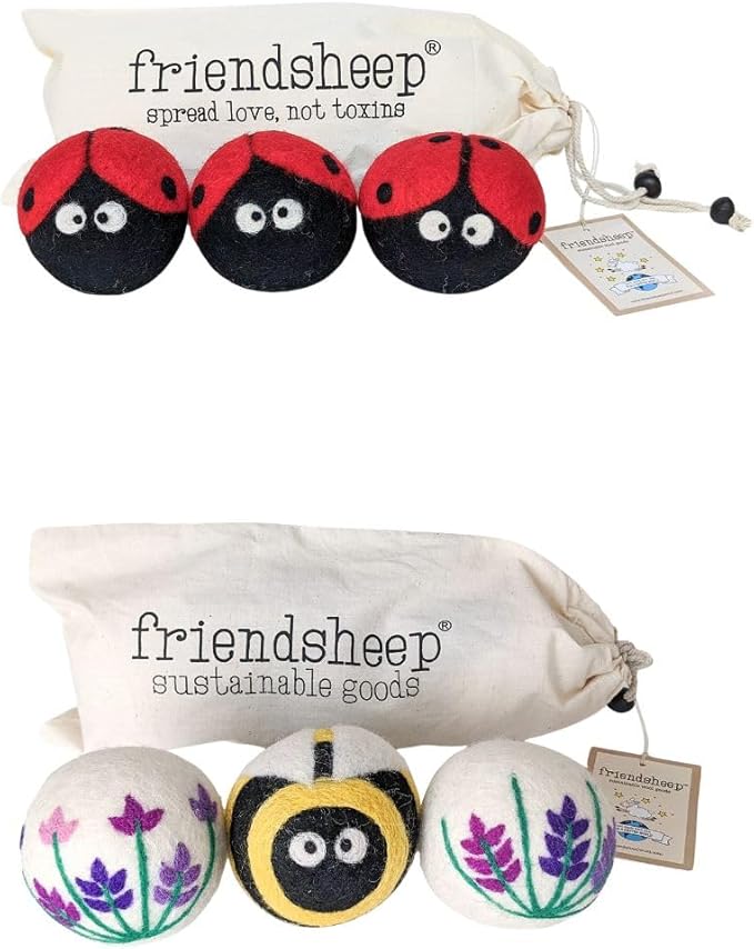 Wool Dryer Ball Bundle Lavender Fields Bee Flower + Ladybug by Friendsheep