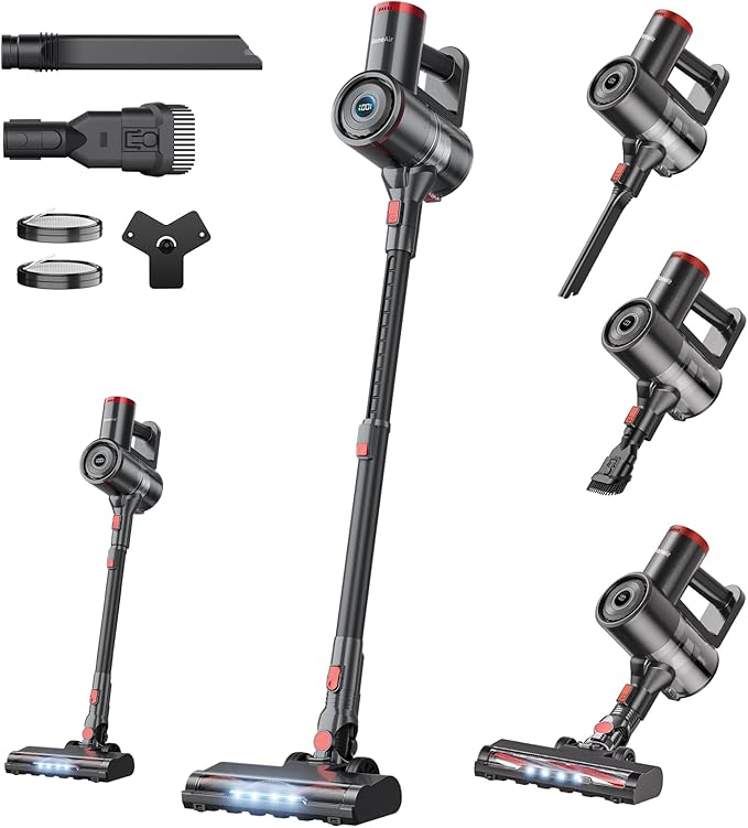 RONEAIR Cordless Vacuum Cleaner,40Kpa 45Min Vacuum Cleaners for Home,Self-Standing,Stick Vacuum with Wall Mount Storage,Anti-Tangle &,6 in 1 Lightweight Vacuum for Hard Floors Carpet Pet Hair - Black