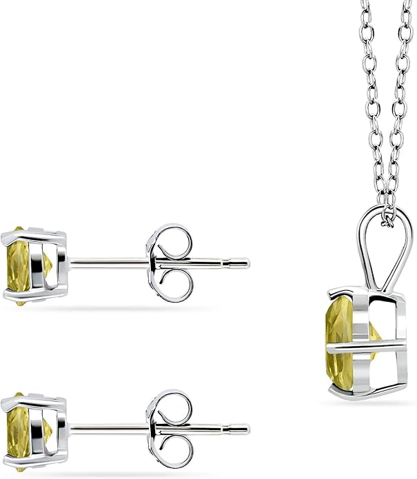Jewelry Sets for Women, Necklace and Earring Sets for Women, Birthstone Jewelry, Genuine or Synthetic Gemstone, Round Solitaire, Pendant Necklace, Stud Earrings, Sterling Silver Jewelry or Gold Flash