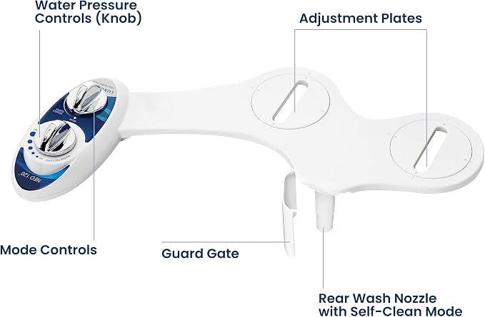LUXE Bidet NEO 120 - Value 2-Pack Bidet Attachments, Self-Cleaning, Non-Electric (Blue & Gold)