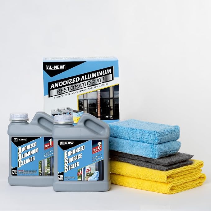 AL-NEW Anodized Aluminum Restoration Kit | Retail & Commercial Cleaner & Sealer Perfect for Use On Anodized Windows, Doors, & More (16oz Kit)