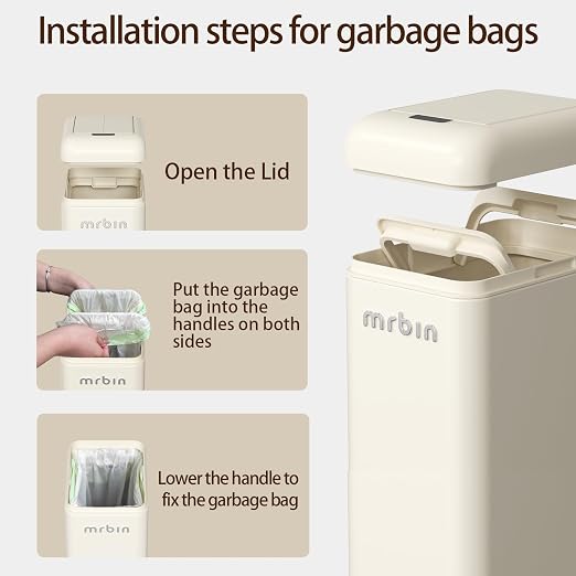 MRBIN 9L Slim Automatic Trash Can with Butterfly Lid, 2.4Gal Touchless Sensor Waste Bin, Waterproof Splash-Proof Design, Narrow Garbage Container for Bathroom, Bedroom, Small Spaces, Cream White