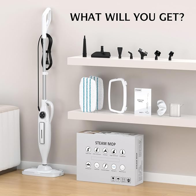 10-in-1 Steam Mop, Powerful Handheld Steam Cleaner for Home with 23FT Cord, Removable Water Tank, 266℉Deep Cleaning, 2 Steam Modes, Multi Purpose Steam Mop for Hardwood Floor, Laminate, Carpet