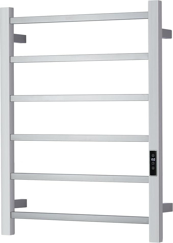 Heated Towel Racks for Bathroom, Wall Mounted Electric Towel Warmer Racks with Timer & Temperature Control, Stainless Steel Towel Heater for Bathroom (Square-Brushed 6 Bars)
