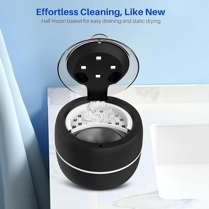 Voraiya Ultrasonic Cleaner Machine with LED Display for Invisalign, 45-52kHZ 200ml Dental Cleaning Pod Retainer Cleaner Aligner Cleaning Ultra Sonic for Mouth Guards Night Guards Dentures