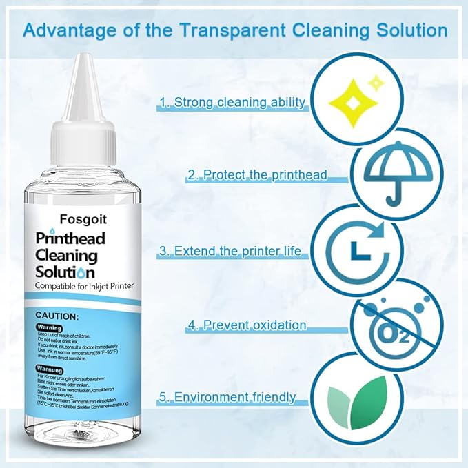 Printhead Cleaning Kits Inkjet Printers, Printer Cleaning Kit for Epson Ecotank Printers, Printer Cleaner Kit for HP, Inkjet Printers Head Cleaning Solution for Canon Pixma Print Head Liquid Nozzles