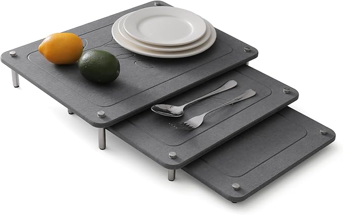 3Pcs Nesting Diatomaceous Earth Stone Drying Mat, Superior Water Absorption Quick Drying Dish Mat with Non-Slip Feet for Stability, Easy to Clean, Ideal for Kitchen Counter Sink Area