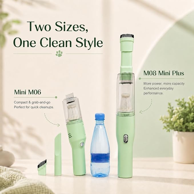 catsMeow Mini Plus Handheld Vacuum Cordless, Rechargeable Small Vacuum for Car, Desk, Keyboard, Drawer, Sofa, Crumbs and Pet Hair, Lightweight Portable Cleaner, Sage Green