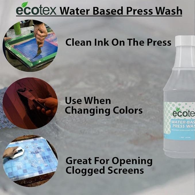 Ecotex® Water Based Press Wash (Quart - 32 oz) - Eco-Friendly Mesh Screen Cleaner, For Screen Printing Screen to Remove Water Based Screen Printing Ink - Screen Printing Supplies