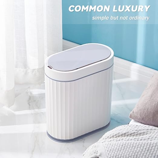 ELPHECO Bathroom Trash can Motion Sensor, AutomaticGarbage can, Slim Plastic Smart Trash Bin with Lid, Commercial Intelligent Wastebaskets for Bedroom, Bathroom, Office, White Grey