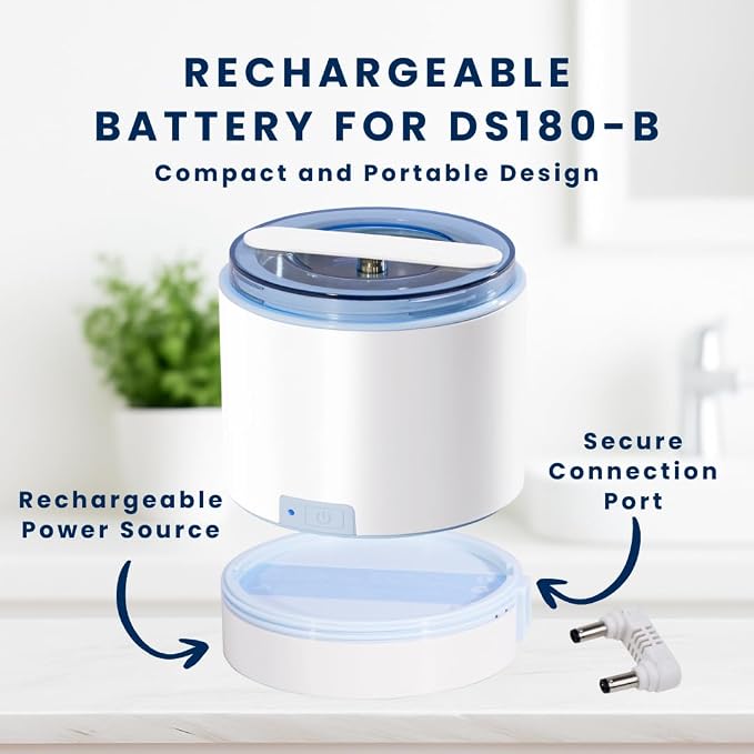iSonic DS180 Portable Denture/Aligner/Retainer Cleaner for All Dental and Sleep apnea appliances, DC12V, AC100-240V Worldwide (Battery Only)