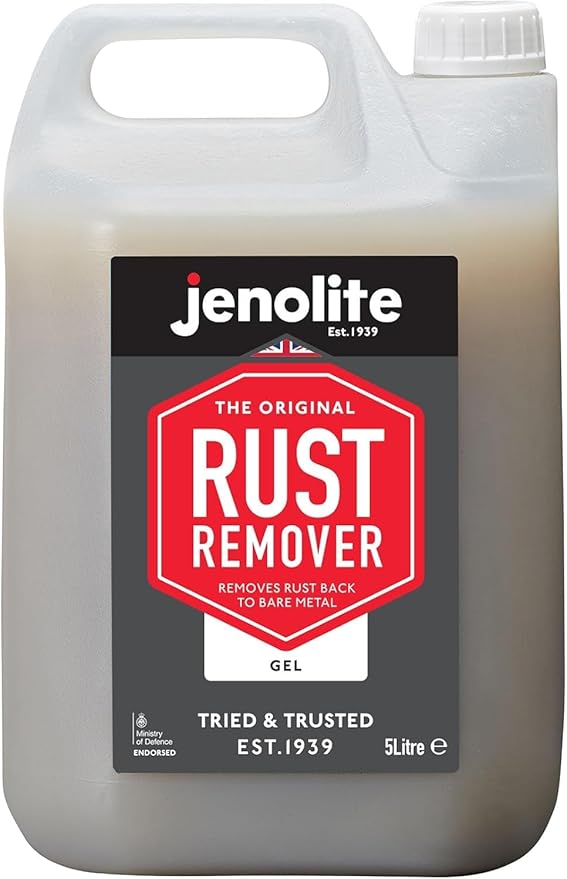 JENOLITE Gel Rust Remover for Metal 5 L (1.32 Gallon). Non-Drip Naval Jelly for Automotive and Vertical Metal Surfaces. Fast-Acting Concentrated Gel Dissolves Rust to Bare Metal. Made in Britain.