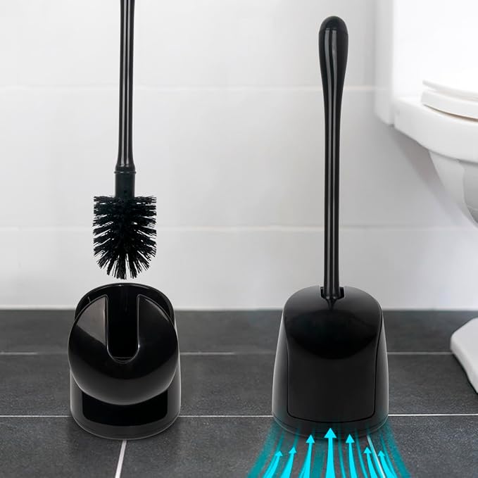 CELOX Toilet Bowl Brush and Holder, Compact Toilet Brush with Breathable Ventilation Stand Base, Bathroom Cleaning Kit, Black, 2 Set