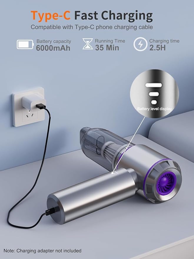 4-in-1 Cordless Mini Car Vacuum & Air Duster β 18,000PA Powerful Suction, USB-C Rechargeable, HEPA Filter, Handheld Portable for Car Interior, Pet Hair, Keyboard & Home Cleaning
