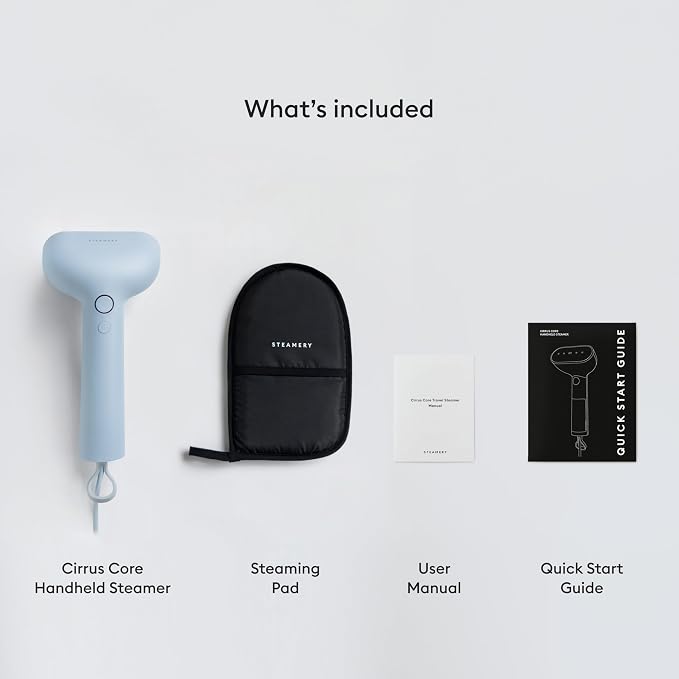 Steamery Handheld Clothes Steamer Cirrus Core, 1350W, Steam Output 0.74 oz/min, Heat up in 15 Seconds, Dry Steam Technology, Hanging Loop, Visible Water Tank, Portable, Scandinavian Design (Blue)