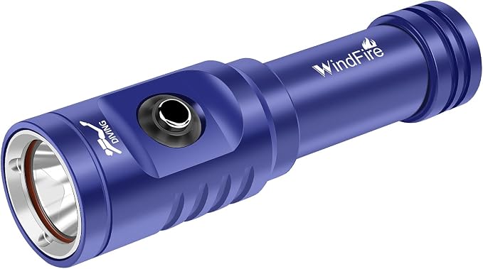 WINDFIRE TS08 Scuba Diving Flashlight, Super Bright Dive Light Rechargeable, 3 Modes Underwater Flashlight, 192 ft Depth IP68 Waterproof Aluminum Torch for Snorkeling, Caving (Blue)