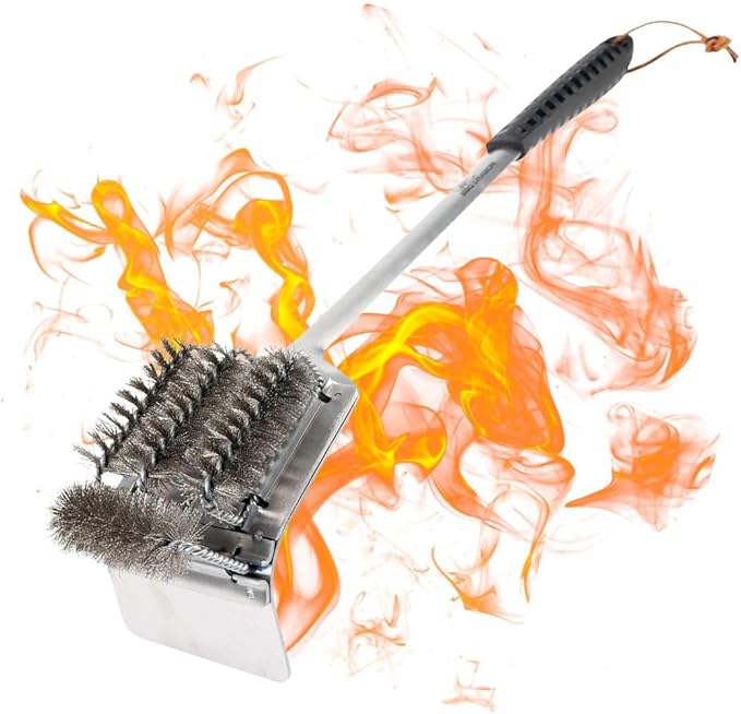 BBQ Dragon Grill Brush and Scraper – Heavy Duty BBQ Cleaner with Replaceable Head and Coal Rake – Stainless Steel Bristle Free Tool for Weber, Cast Iron, and Outdoor Barbecue Cleaning
