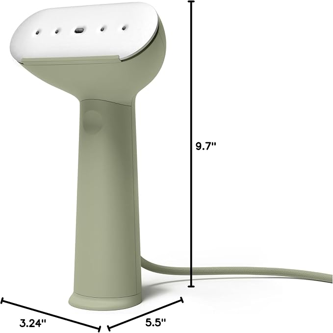 Steamery Handheld Clothes Steamer Cirrus 3, 1200W, US Plug, Heated Ironing Plate, Fast Heat Up, Garment Wrinkle Remover, Green