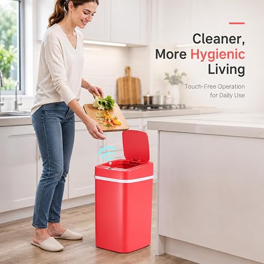 DZT-12-5S Smart Motion Sensor Trash Can 10.3 * 7.8 * 14.1inch | 0.3s Fast Opening, Auto Close & Touch-Free Operation for Home and Office (Rose-Pink)
