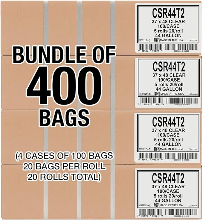 Aluf Plastics 44 Gallon 1.5 MIL (eq) Clear Heavy Duty Garbage Bags - 37" x 48" - Pack of 400 - for Industrial, Recycling, Storage, & Outdoor