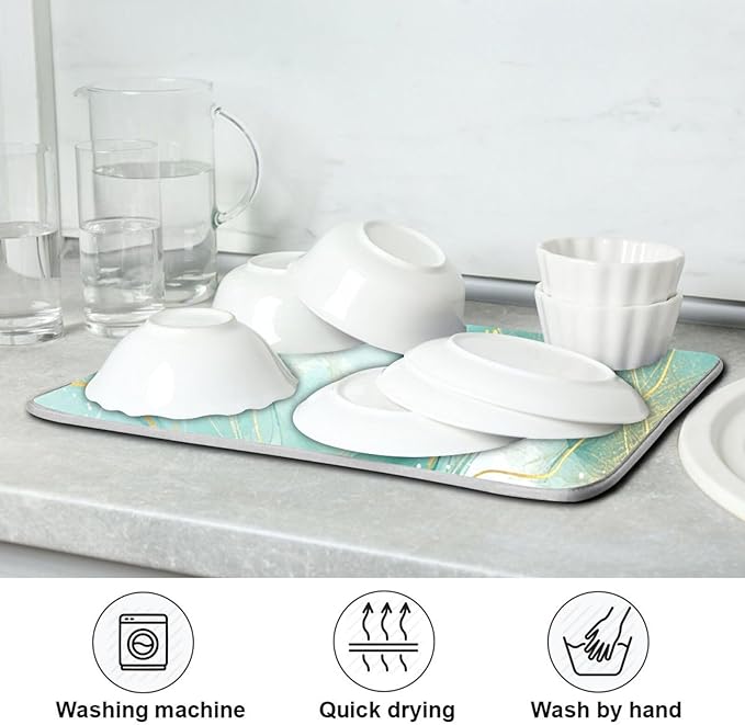 Dish Drying Mats for Kitchen Counter Green Turquoise Cyan Mint Liquid Microfiber Drying Matt for Countertop Sink Dishes Medium 16 x 18 Inches