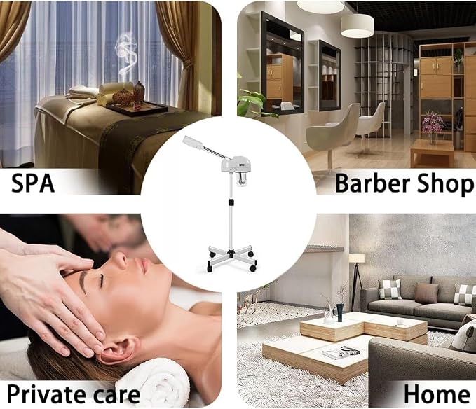 Professional Facial Steamer with Hot Mist Function, Stand Facial Steamer On Wheels, Height Adjustable & 360° Rotatable Nozzle, Use at Home & Salon SPA