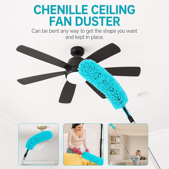 High Ceiling Duster Kit with 4.5-18T Heavy Duty Extension Pole, Reaches Up to 25FT, Includes Microfiber Feather Duster, Cobweb and Ceiling Fan Duster, Window Squeegee Cleaner & Skylight Hook (18FT)
