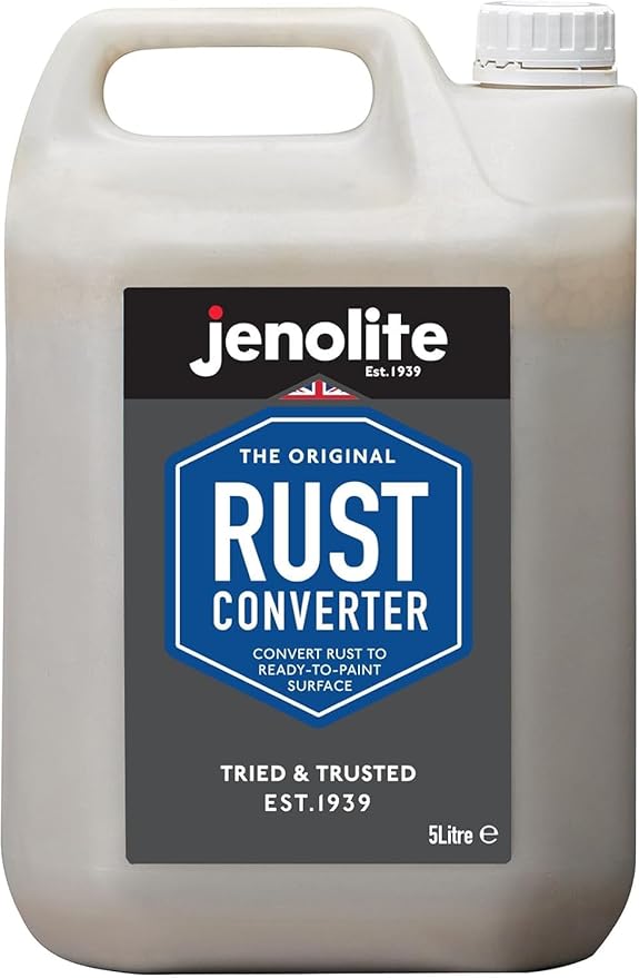 JENOLITE Rust Converter for Metal 5 L (1.32 Gallons). All In One FastโActing WaterโBased Rust Reformer, Inhibitor & Primer. Converts Rust to a Paint Ready Surface. Made in Britain.
