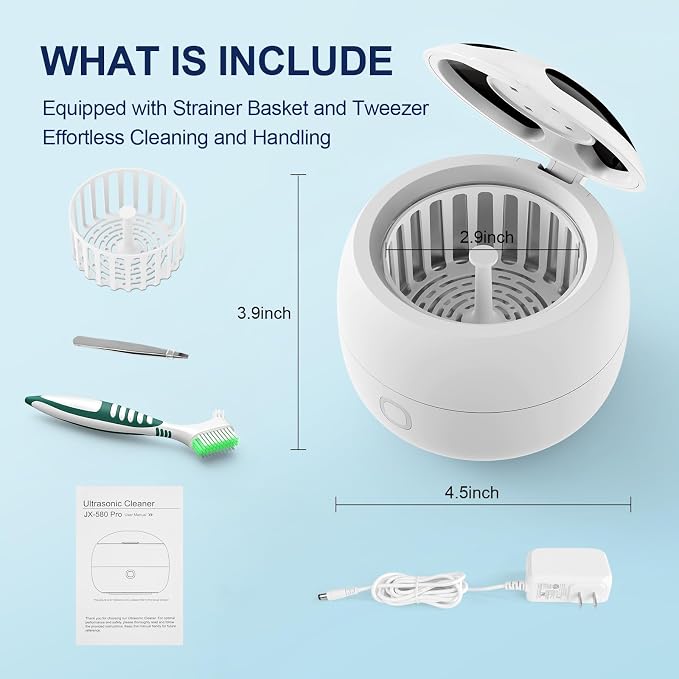 2025 Ultrasonic Retainer Cleaner Machine – 45kHz Denture Cleaner for Night & Mouth Guards – 24W Ultrasonic Cleaner, 4 Modes, 200ML Retainer Cleaner for Night Guards, Braces, Aligner, Jewelry and More