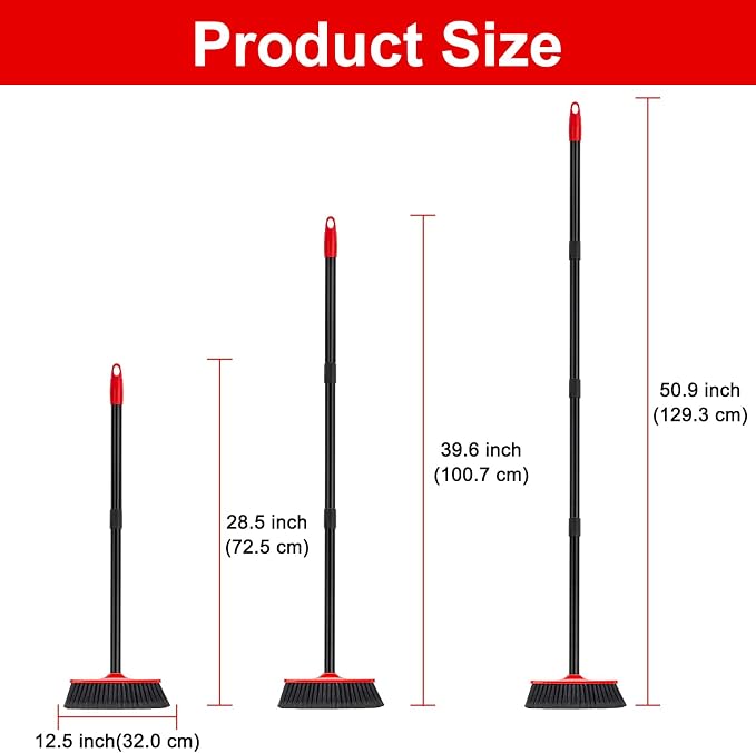 KeFanta 3 Packs Indoor/Outdoor Brooms, Brooms for Sweeping Indoor, 51" Long Handle House Broom for Home Garage Kitchen Office Courtyard Lobby Patio Lawn Concrete