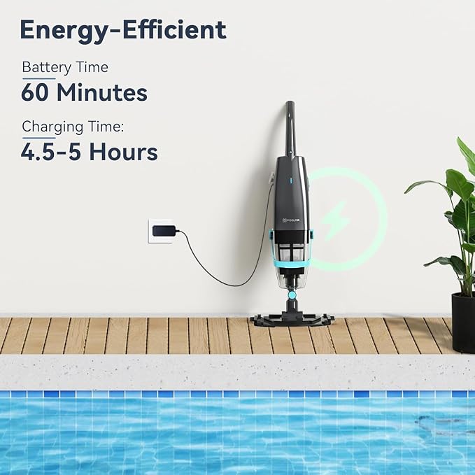 PoolMr Cordless Handheld Pool Vacuum, Rechargeable Pool Cleaner with 18.5 Gal/Min Suction, 60 Min Runtime, Dual-Phase Cleaning System, Ideal for Above Ground Pools, Spas, Hot Tubs, Obsidian