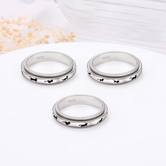 Ladytree Spinner Fidget Anxiety Ring,925 Sterling Silver Stress Relief Worry Ring,Platinum Plated ADHD Autism Jewelry,Birthday Mom Gift for Women