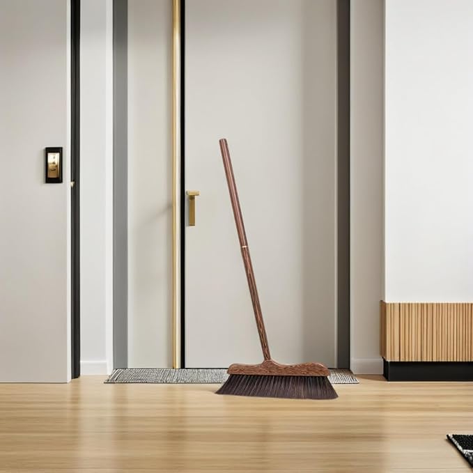 Unomor Wenge Wooden Scrubbing Broom Long Handle Floor Cleaning Broom with Soft Bristle Brush for Dust Removal Indoor Kitchen Patio Courtyard Sidewalk 32.28 X 11.81 X 0.78 in