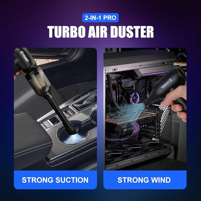 Barber Air Duster, 110000 RPM 2-in-1 Mini Aluminum Air Duster, Professional Hair Cleaning Tool for Barbers, Rechargeable Turbo Air Blower with Dust Filter, 2 Nozzles for Hair, Keyboard, PC