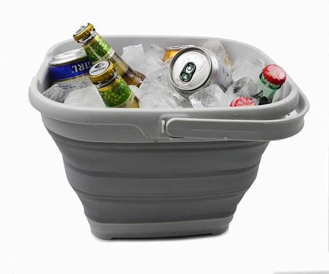 SAMMART 10L (2.6 Gallon) Set of 2 Collapsible Rectangular Handy Basket/Bucket (Grey, 2)