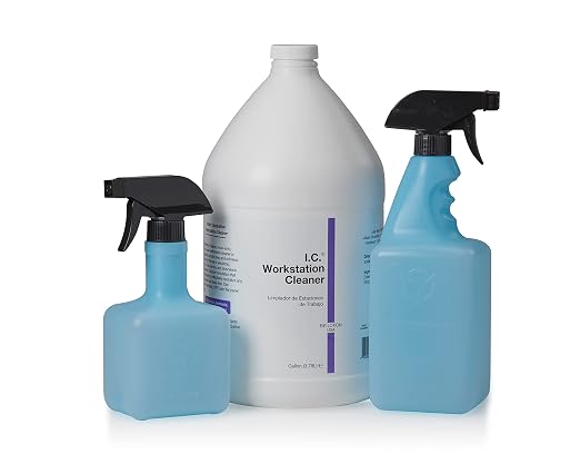 I.C. Workstation Cleaner in a ESD Safe Antistatic Spray Bottle. Neutralizes Charges & Cleans Hard Surfaces. Removes Oils without Streaking. Cleanroom and Static Sensitive Safe. USA Gallon (ICSC-GAL)