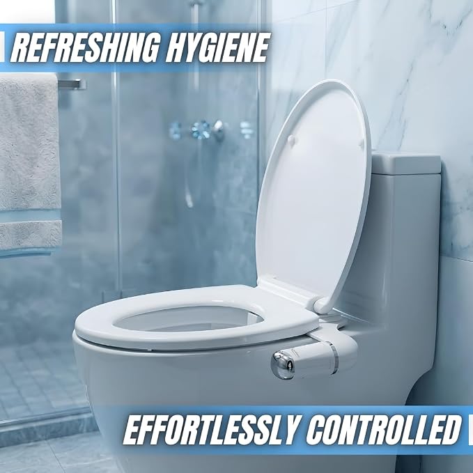 GenieBidet Bidet Attachment for Toilet - Ultra-Slim Hygienic Bidet Attachment For Existing Toilets - Bidet Toilet Seat Attachment with Pressure Controls - Travel Bidet Included (Left Hand Operation)