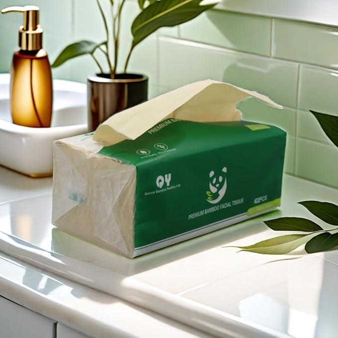 Soft Durable Bamboo Facial Tissues - 3 Ply Natural Unbleached Facial Paper Dry or Wet Use 12 Packs(134 Tissue per Pack, 1608 Tissues Total)