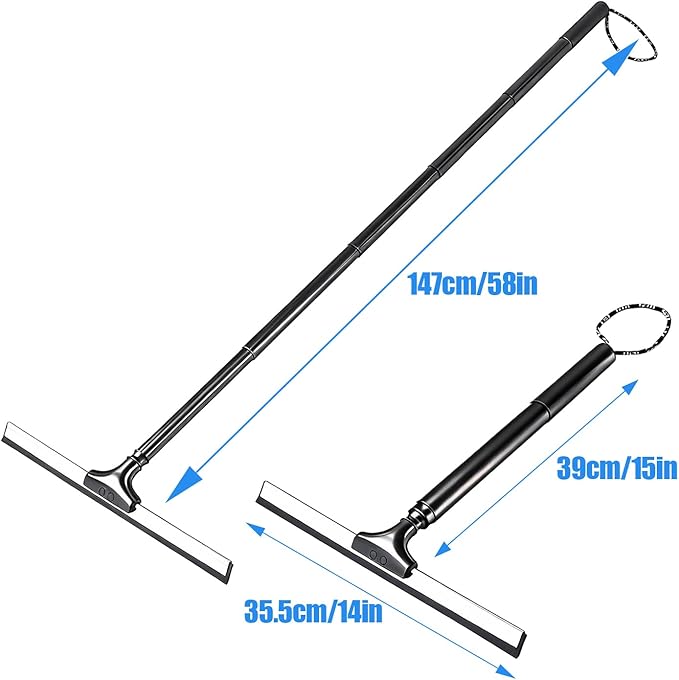Tiiyee Window Squeegee for Home, 2 in 1 Window Washing kit with 57" Extension Pole Telescopic Shower Door Cleaner Tool Car Windshield Cleaning Long Handle for Glass Doors Floor Tile Wall 14 inch Wide