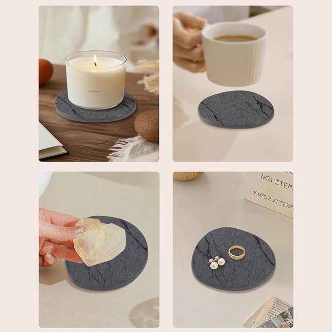 Diatomaceous Earth Coasters Set of 4,Super Absorbent Quick-Dry Heat-Resistant Drink and coffee Coasters, Modern Stone Irregular Design for Kitchen Counter and Coffee Table (Grey Coaster)
