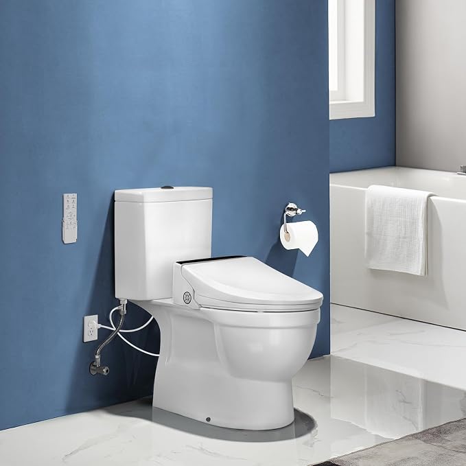Combier Bidet Toilet Seat with Heated Warm Water & Nozzle Wash, Auto-Dry, Quiet Close Lid, Wireless Remote - Electric Bidet Seat 102DS-B(Round)