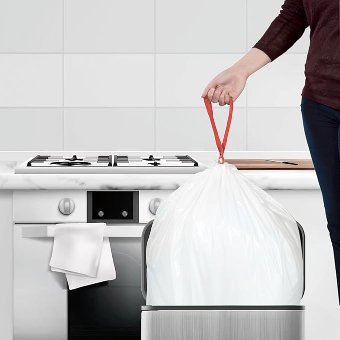 BEIDOU-PAC Trash Bags 8-10 Gallon Drawstring, 120 Count, Multifold Roll Garbage Bags, Large Kitchen Trash Bags, Odorless & Heavy Duty White Plastic Food Scrap Bags for Bathroom Bedroom Office Waste