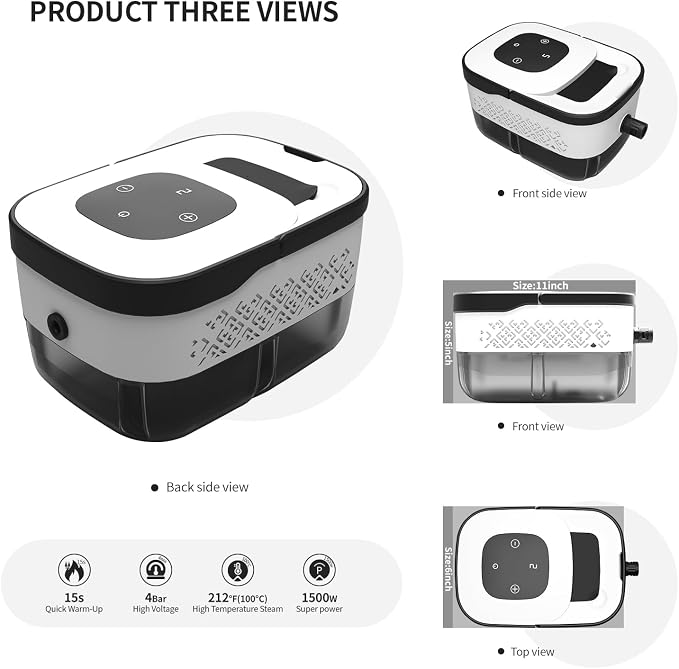 Heapsion Steam Cleaner, Steamer for Cleaning with 15s Fast Heat-Up, 6 Adjustable Levels, 12-Piece Accessories, 1500W Portable Steam Cleaner for Grout, Tiles, Kitchen, Car Detailing, Black and White
