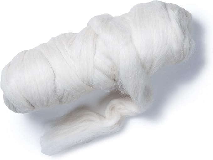 Llama Wool roving (Similar to Alpaca), 1 lb. Best for Needle Felting, handcrafts and Spinning. Silky Natural Colours, un-Dyed. (White LFX, 1lb)