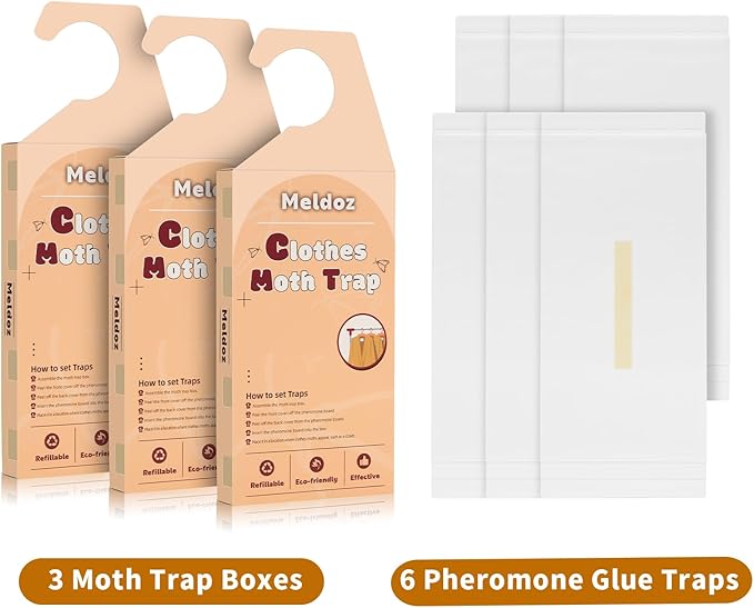 Clothes Moth Traps with Powerful Pheromones, Non-Toxic & Odor-Free Sticky Moth Traps for Clothes & Closets, Refillable 12-Pack