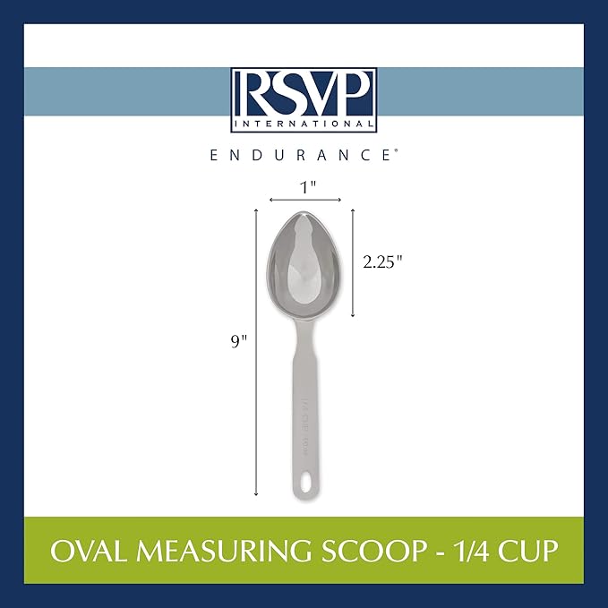 RSVP International Endurance Oval Measuring Scoop, 1/4 cup, Stainless Steel